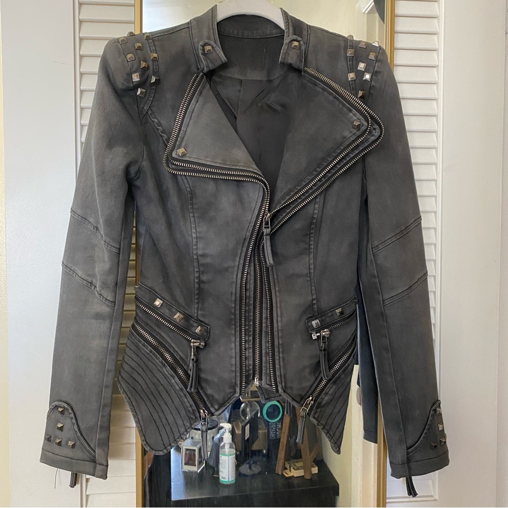 NWOT Denim Biker Jacket with embellishments